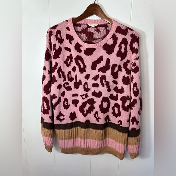 Promesa  Pink and Tan Leopard Print and Striped Women’s Sweater Size S/M - Picture 5 of 15